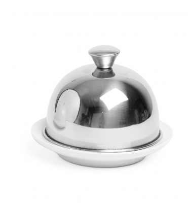 Kaviarskål, vit med rostfritt lock