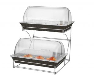 Display ställ med 2 st svarta brödkorgar GN 1/1 och roll-top lock, Patina