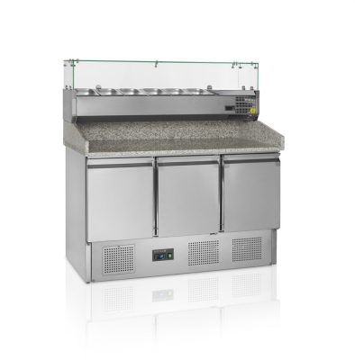Pizzabänk med 3 dörrar och toppingenhet för GN 1/3, 400 L, Tefcold